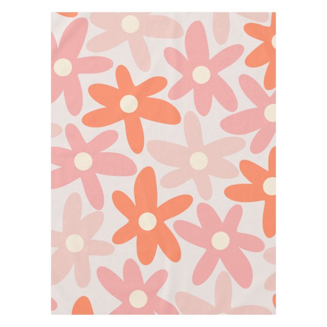 Daisy Time Niedlich Retro Blumenmuster Orange Pink Tischdecke (Vorderseite)