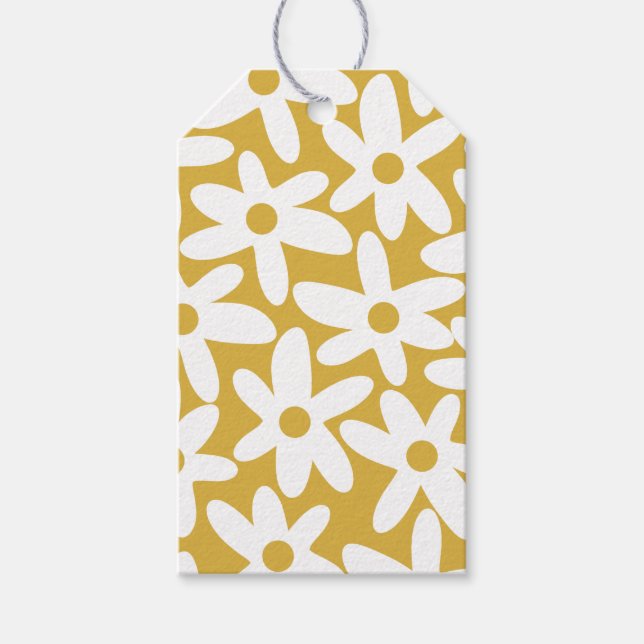 Daisy Time Niedlich Retro Moderne Blume in Mustard Geschenkanhänger (Vorderseite)