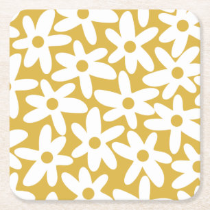 Daisy Time Niedlich Retro Moderne Blume in Mustard Rechteckiger Pappuntersetzer