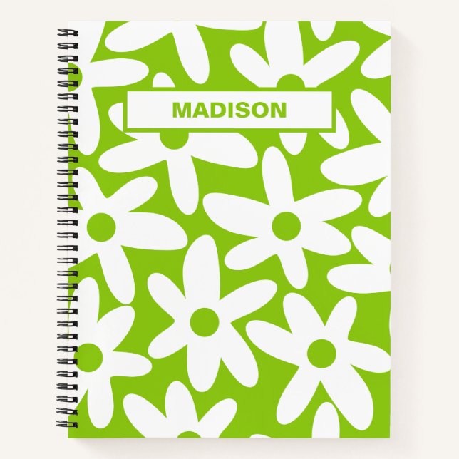 Daisy Time Retro Blume Pattern Lime Green Notizbuch (Vorderseite)