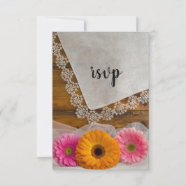 Daisy Trio and Lace Country Barn Wedding RSVP Karte