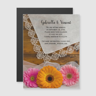 Daisy Trio and Lace Country Wedding Save the Date Magneteinladung