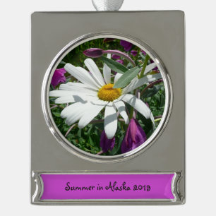 Daisy und Fireweed-Wildblume Banner-Ornament Silber
