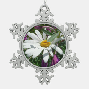 Daisy und Fireweed-Wildblume Schneeflocken Zinn-Ornament