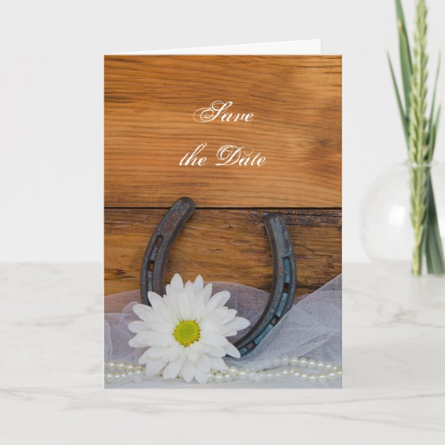 Daisy und Horseshoe Western Wedding Save the Date Ankündigung (Vorderseite)