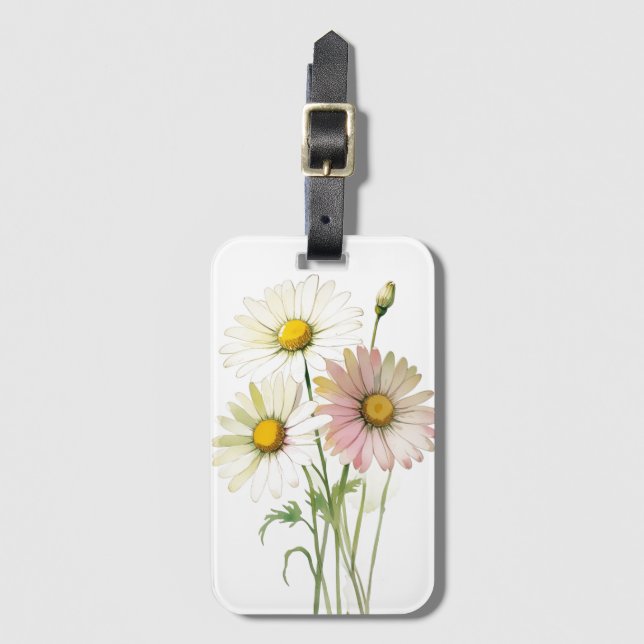 Daisy Watercolor Blume Moderne Beruflich Gepäckanhänger (Vorderseite Vertikal)