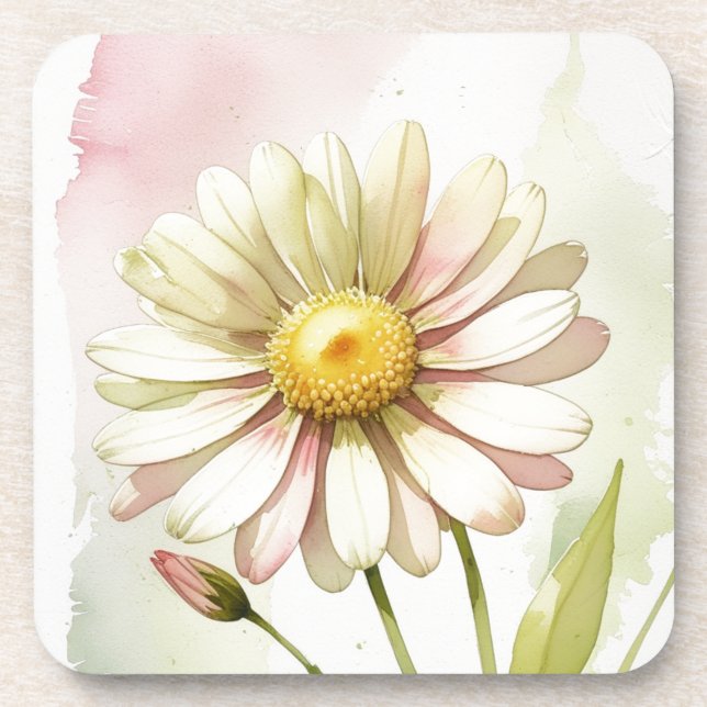 Daisy Watercolor Blume Moderne Beruflich Getränkeuntersetzer (Vorderseite)