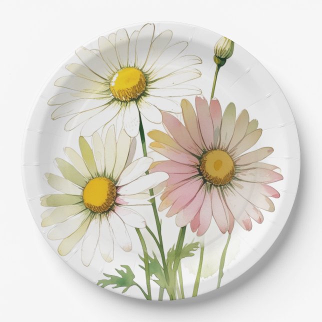 Daisy Watercolor Blume Moderne Beruflich Pappteller (Vorderseite)