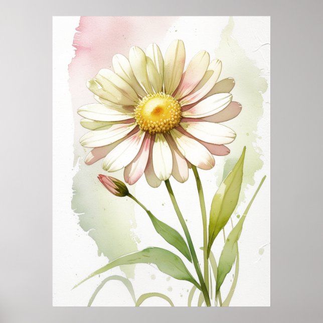 Daisy Watercolor Blume Moderne Beruflich Poster (Vorne)