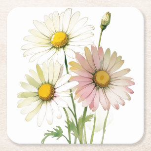 Daisy Watercolor Blume Moderne Beruflich Rechteckiger Pappuntersetzer