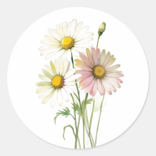 Daisy Watercolor Blume Moderne Beruflich Runder Aufkleber