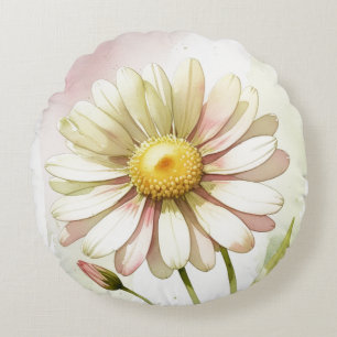 Daisy Watercolor Blume Moderne Beruflich Rundes Kissen