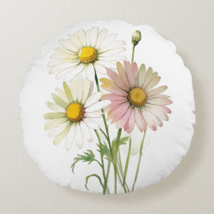Daisy Watercolor Blume Moderne Beruflich Rundes Kissen