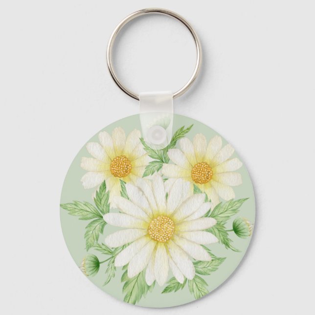 Daisy Watercolor-Blume Schlüsselanhänger (Vorderseite)