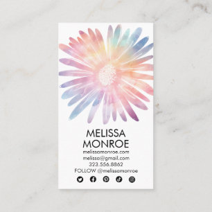 Daisy Watercolor farbenfroh und Social Media Icons Visitenkarte