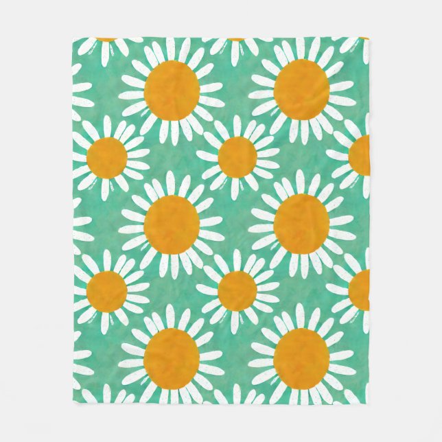 Daisy Watercolor Folk Art Inspiriert Fleecedecke (Vorderseite)
