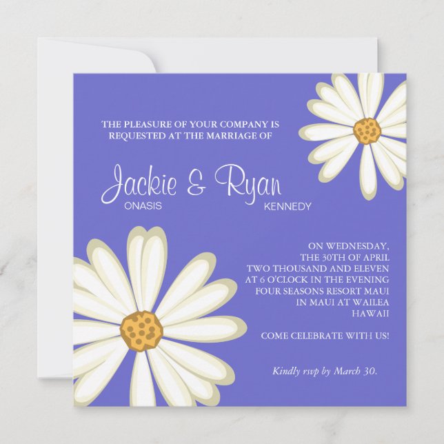 Daisy Wedding Einladung Blume White Periwinkle (Vorderseite)