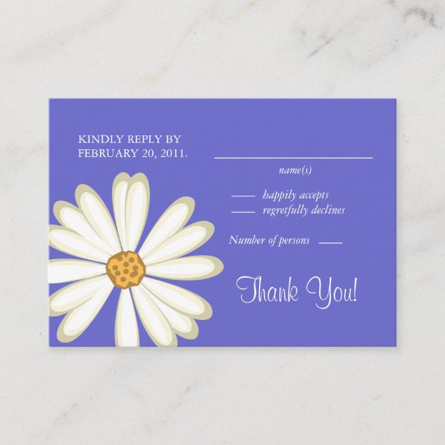 Daisy Wedding Response Cards White Periwinkle Begleitkarte (Vorderseite)