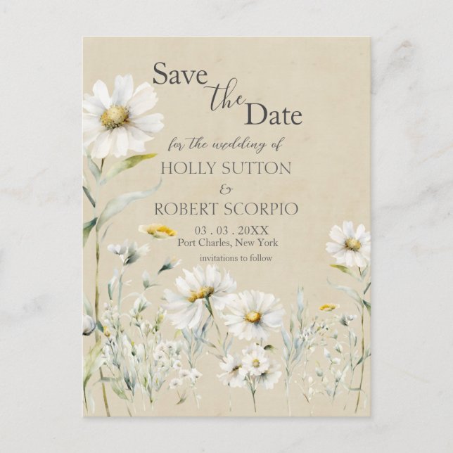 Daisy Wedding Save the Date Postkarte (Vorderseite)