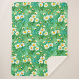 Daisy Whispers – Watercolor Meadow Pattern Sherpadecke