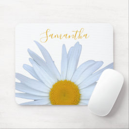 Daisy White Elegant Yellow Script Mouse Pad Mousepad