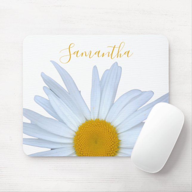 Daisy White Elegant Yellow Script Mouse Pad Mousepad (Mit Mouse)