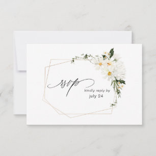 Daisy White Floral w Meal RSVP Karte