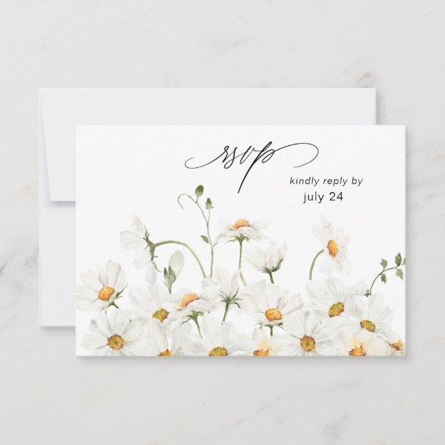 Daisy White Floral w Meal RSVP Karte 2 (Vorderseite)