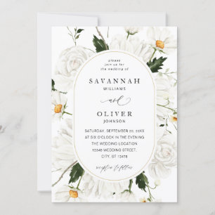 Daisy White Floral Wedding V3 Einladung