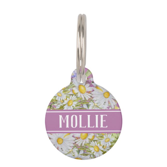 Daisy White Wildblumen Blumenname und Anschrift Haustiermarke (Vorderseite)