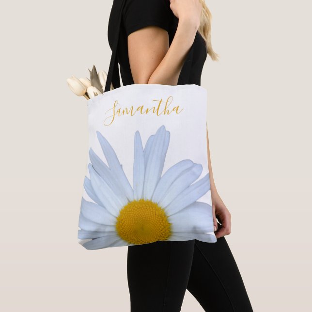 Daisy White Yellow Script Tote Bag (Von Nahem)