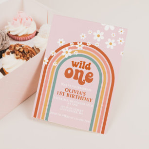 Daisy Wild One Boho-Blumen-Regenbogen-Erstgeburtst Einladung