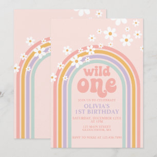 Daisy Wild One Boho-Blumen-Regenbogen zum ersten G Einladung
