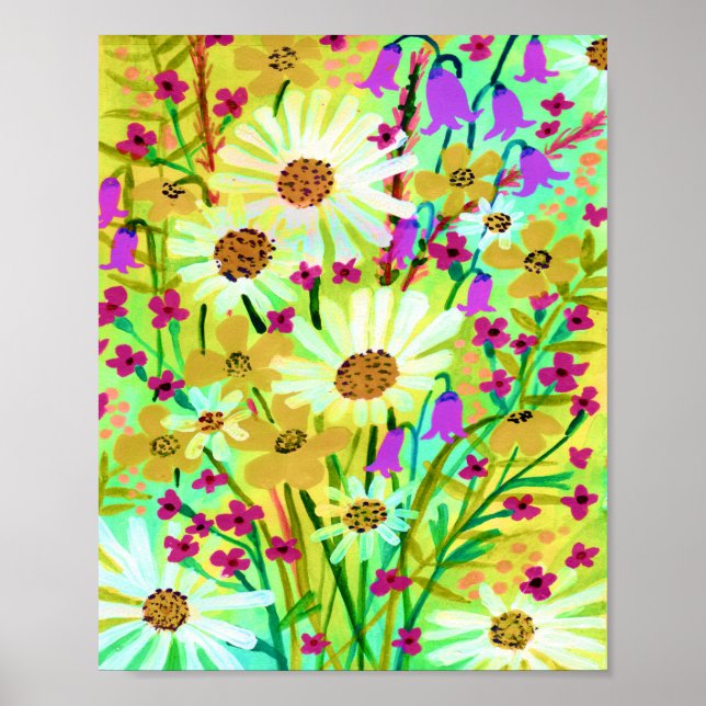 Daisy Wildblume Bouquet Malerei Gelbe Kunst Poster (Vorne)