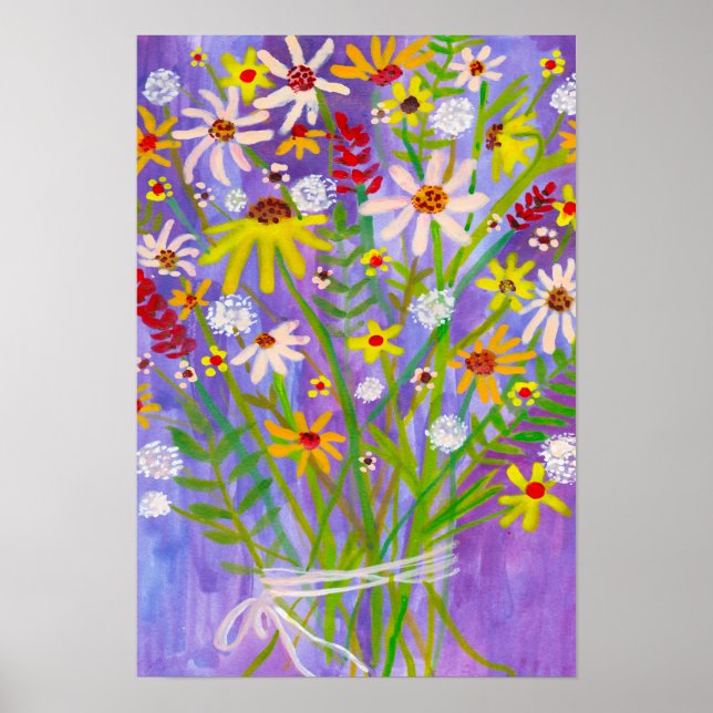 Daisy Wildblume Bouquet Malerei Lila Kunst Poster (Vorne)