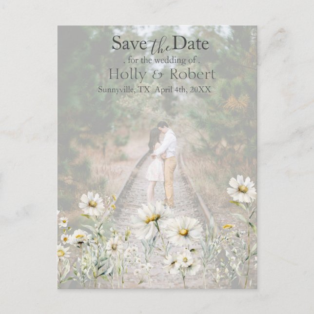 Daisy-Wildblume Save the Date Foto QR-Code Postkarte (Vorderseite)
