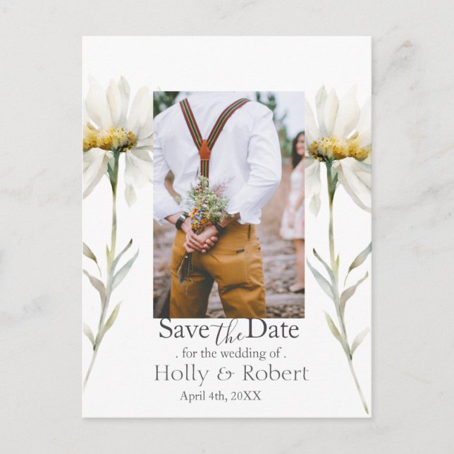 Daisy-Wildblume Save the Date Foto QR-Code Postkarte (Vorderseite)