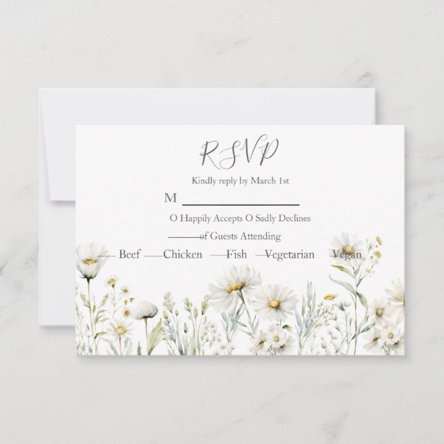 Daisy Wildblume Wedding RSVP Karte (Vorderseite)