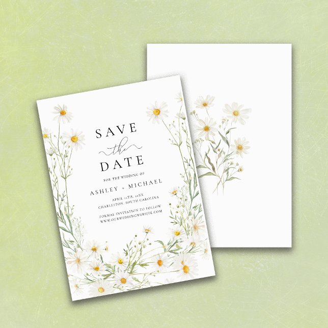 Daisy Wildblume White Boho Minimalistisch Save The Date (Von Creator hochgeladen)