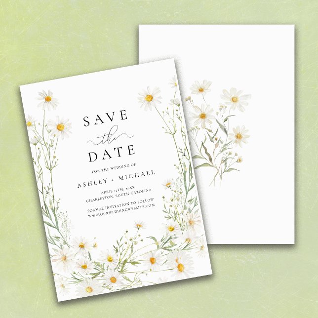Daisy Wildblume White Boho Minimalistisch Save The Date (Von Creator hochgeladen)