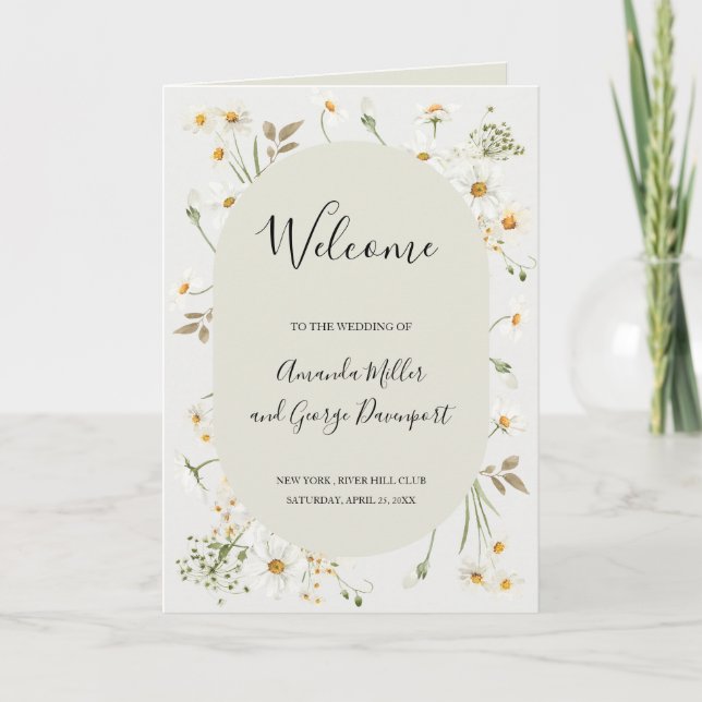 Daisy-Wildblumen-Hochzeitsprogramm abgelegt Dankeskarte (Vorderseite)