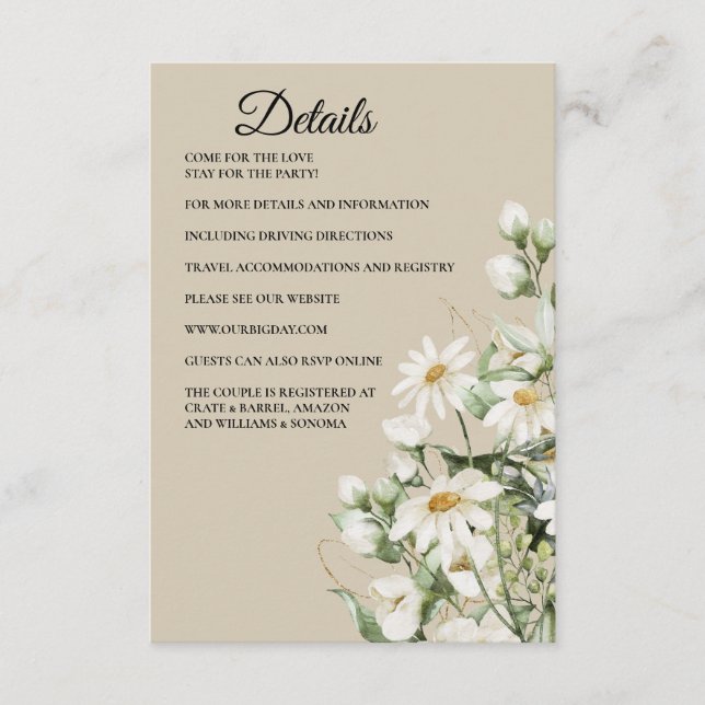 Daisy Wildflower Boho Enclosure Card Details Begleitkarte (Vorderseite)