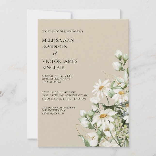 Daisy Wildflower Boho Wedding Invitation Einladung (Vorderseite)
