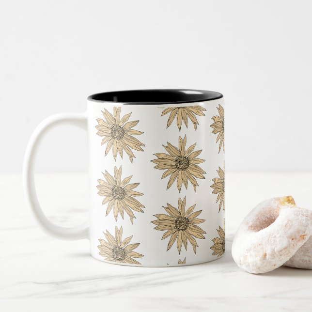 Daisy Yellow Blume Malerei Bouquet Kaffee Tasse (Mit Donut)