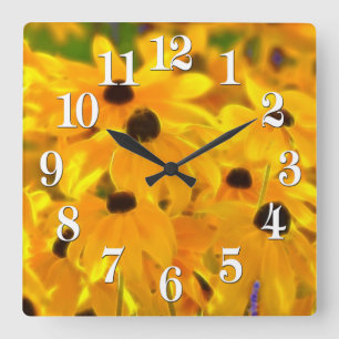 Daisy Yellow Flowers Blumenuhr Quadratische Wanduhr