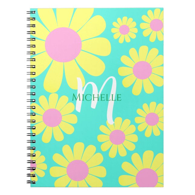 Daisy Yellow Green Monogram Notebook Notizblock (Vorderseite)