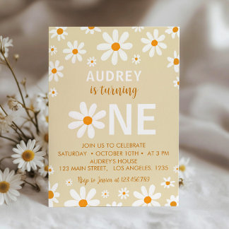 Daisy Yellow Retro Einladung zum ersten Geburtstag