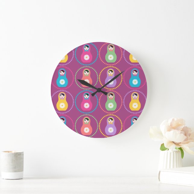 Daisyflower Matryoshka Große Wanduhr (Zuhause)