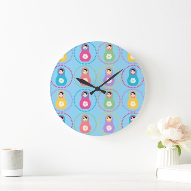 Daisyflower Matryoshka Große Wanduhr (Zuhause)