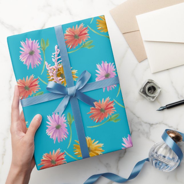 DaisyTrio Blue Wrapping Paper Geschenkpapier (Schenken)